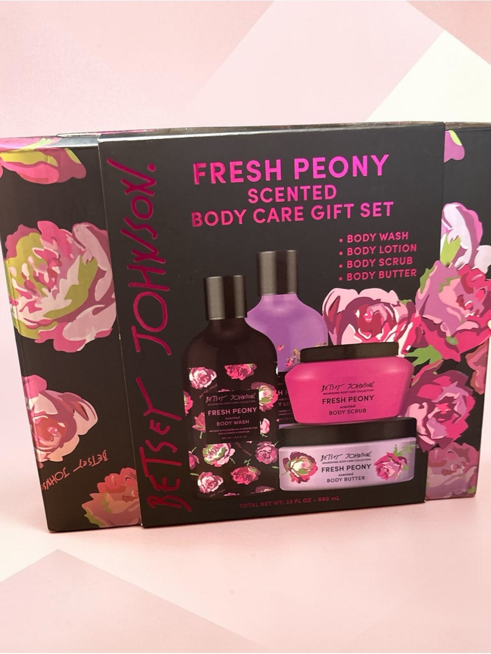 Betsey Johnson Fresh Peony 4 Piece Body Care Gift Set NIP